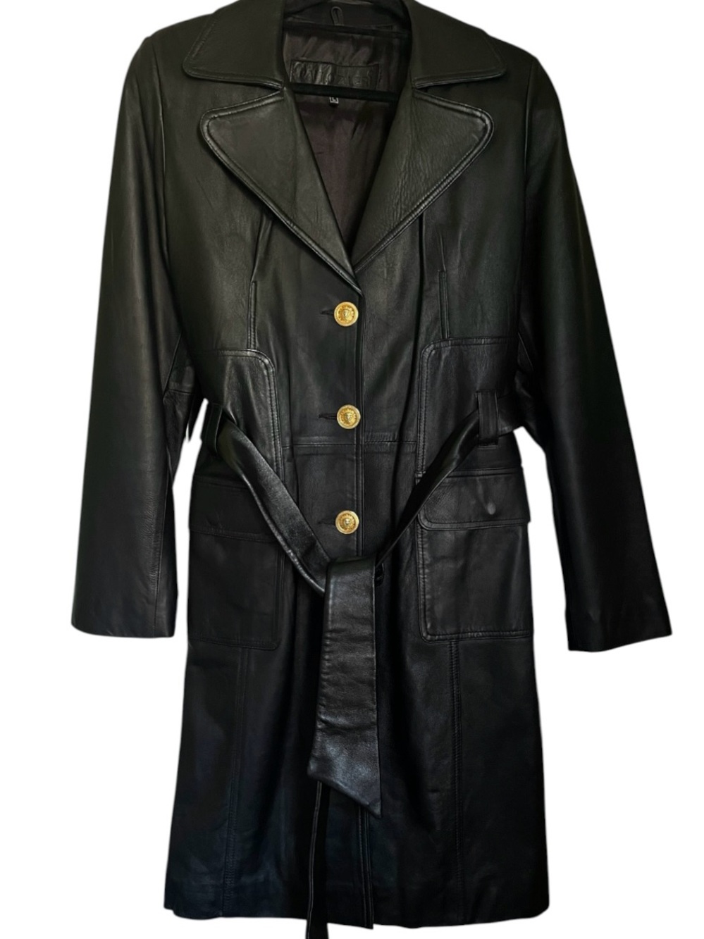 Pal Zileri Black Leather Trench Coat L